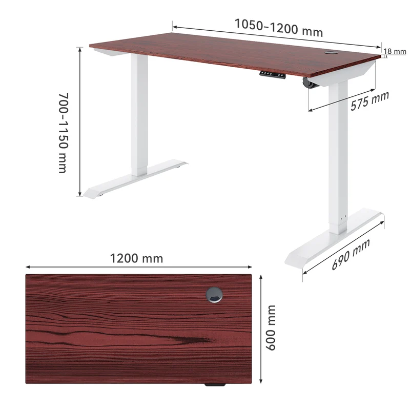 SONNI Höhenverstellbarer Schreibtisch Elektrisch 120 x 60 cm Leiser Betrieb mit Speicher-Steuerung und Kollisionschutz Funktion