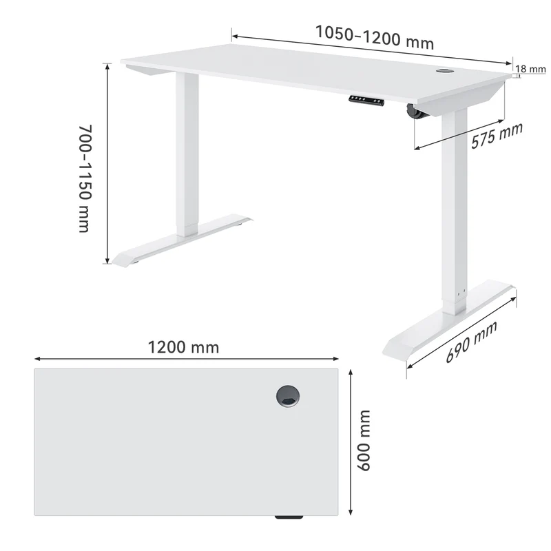 SONNI Höhenverstellbarer Schreibtisch Elektrisch 120 x 60 cm Leiser Betrieb mit Speicher-Steuerung und Kollisionschutz Funktion