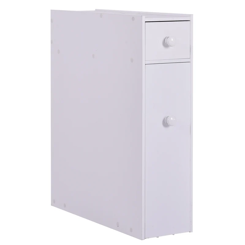 Costway - Badschrank, Weiß Holz Badschrank, Seitenschrank, Badschrank aus Holz, Nischenschrank, Weiß