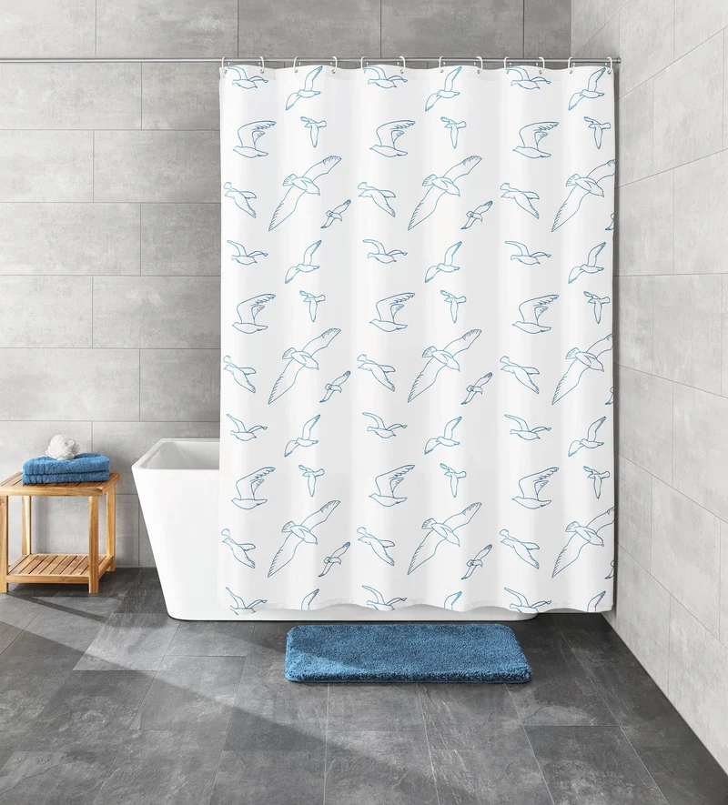 Duschvorhang Textil BIRDIE Weiß 180 x 200 cm
