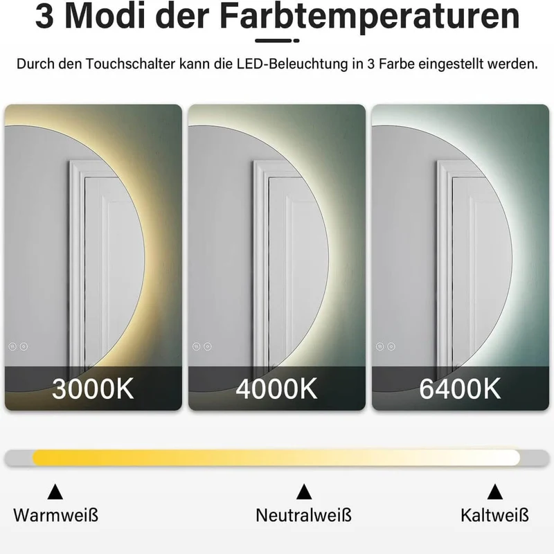 SONNI Badspiegel mit Beleuchtung Rund 3 Lichtfarbe einstellbar Beschlagfrei Runder Wandspiegel mit Touch für Badezimmer Lichtspiegel Warmweißes/Kaltweiße/Neutralweiß