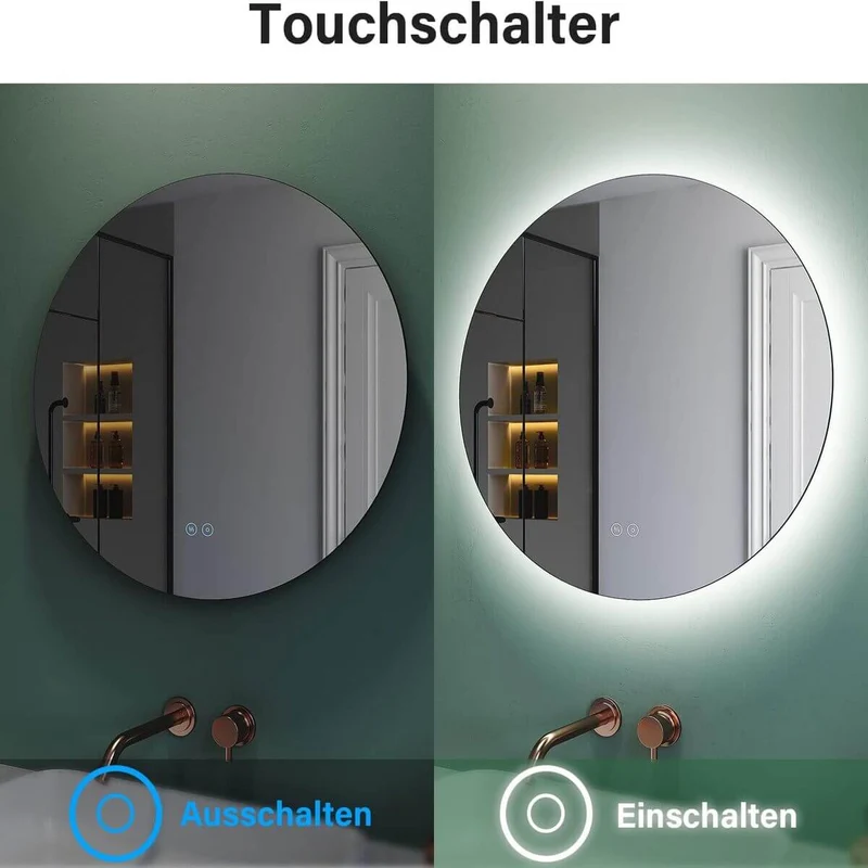 SONNI Badspiegel mit Beleuchtung Rund 3 Lichtfarbe einstellbar Beschlagfrei Runder Wandspiegel mit Touch für Badezimmer Lichtspiegel Warmweißes/Kaltweiße/Neutralweiß