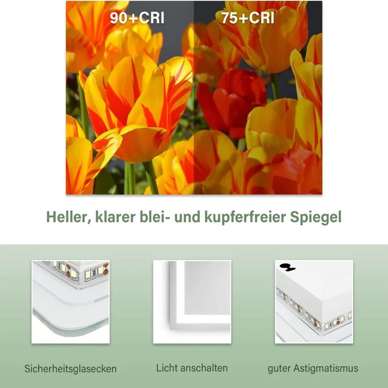 SONNI Badspiegel mit Beleuchtung Rund 3 Lichtfarbe einstellbar Beschlagfrei Runder Wandspiegel mit Touch für Badezimmer Lichtspiegel Warmweißes/Kaltweiße/Neutralweiß