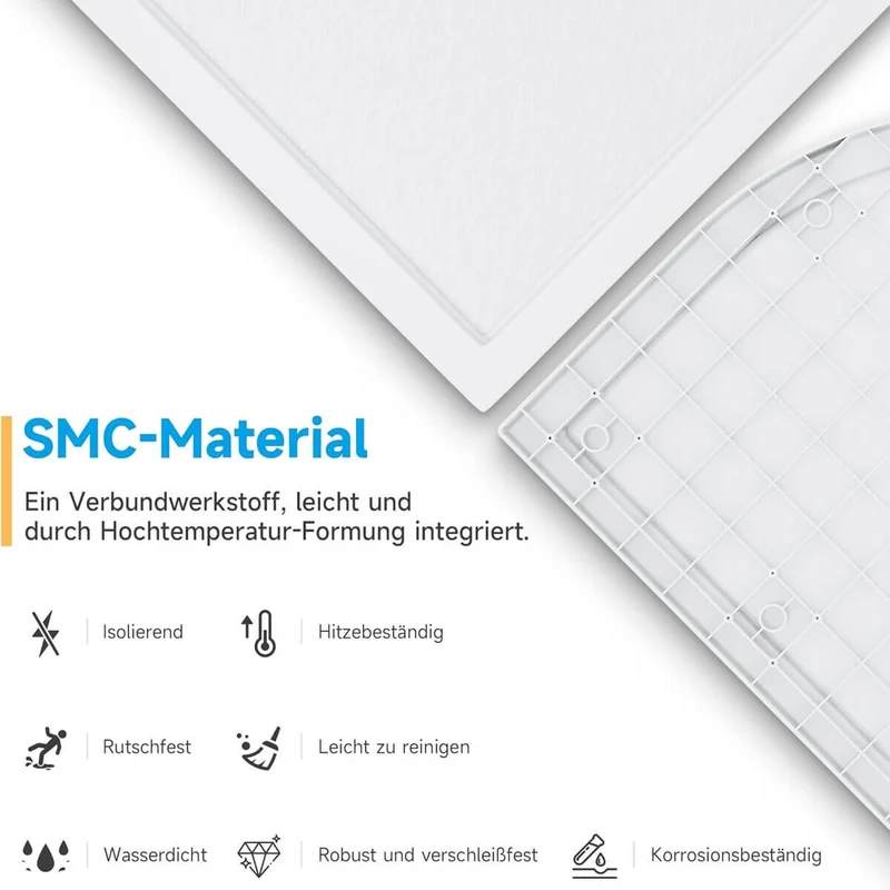 SONNI Oval Duschtasse - Niedrigprofil Duschwanne mit 550 mm Radius, Extra Flach, SMC, Inklusive Ablaufgarnitur
