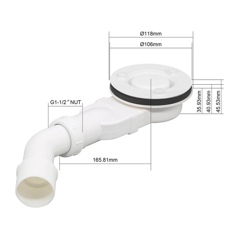 SONNI Oval Duschtasse - Niedrigprofil Duschwanne mit 550 mm Radius, Extra Flach, SMC, Inklusive Ablaufgarnitur
