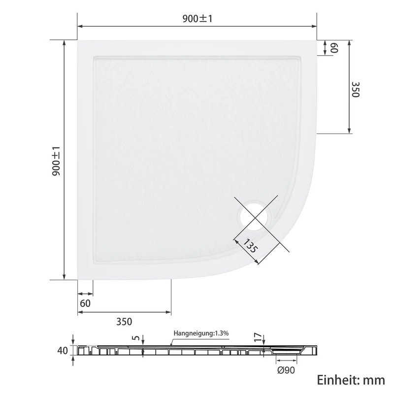 SONNI Oval Duschtasse - Niedrigprofil Duschwanne mit 550 mm Radius, Extra Flach, SMC, Inklusive Ablaufgarnitur