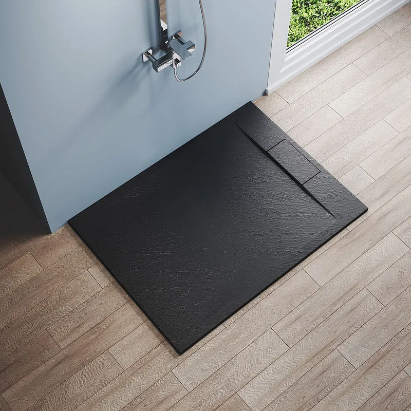 SONNI Duschwanne 120x90/140x90 cm Flach Duschtasse mit Ablaufgarnitur Komplettset Rechteckig Duschtassen Schieferoptik