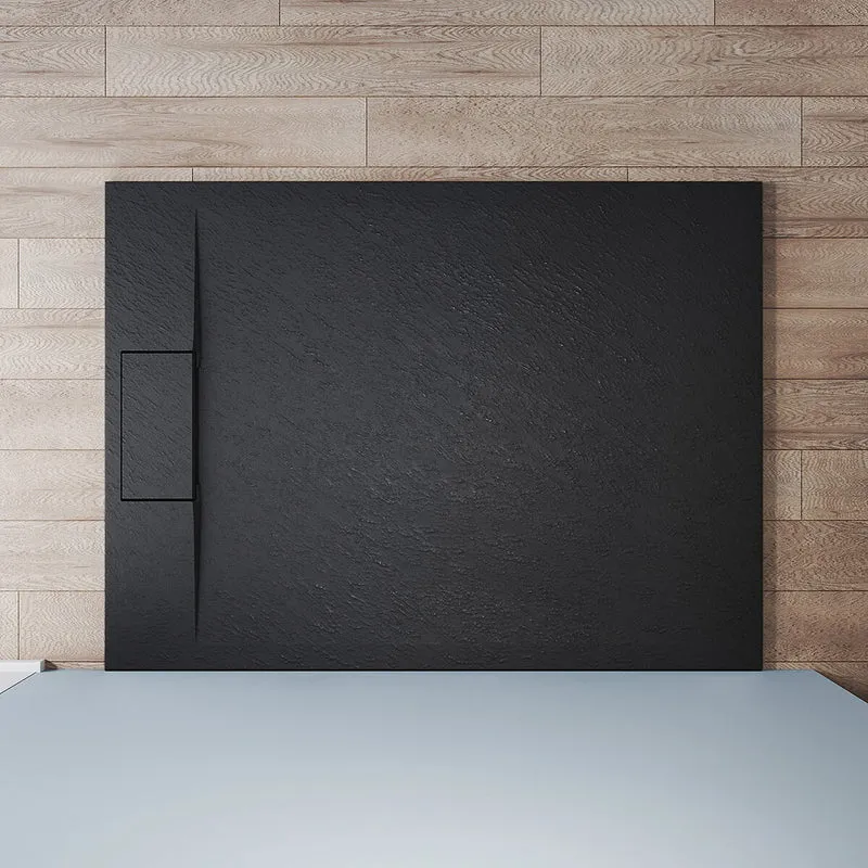 SONNI Duschwanne 120x90/140x90 cm Flach Duschtasse mit Ablaufgarnitur Komplettset Rechteckig Duschtassen Schieferoptik