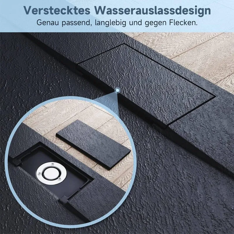 SONNI Duschwanne 120x90/140x90 cm Flach Duschtasse mit Ablaufgarnitur Komplettset Rechteckig Duschtassen Schieferoptik