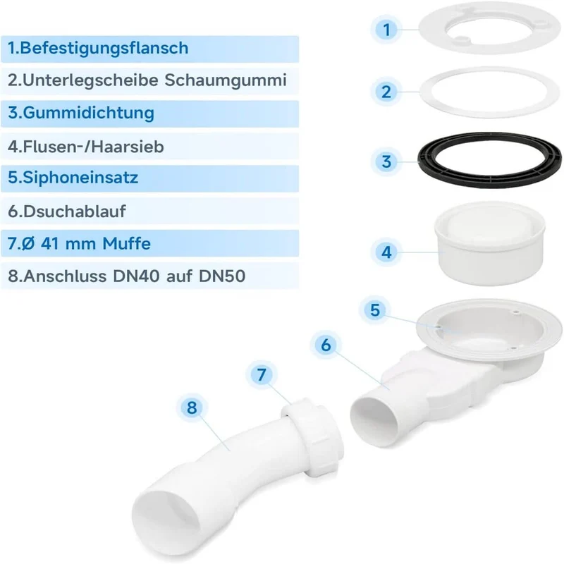 SONNI Duschwanne 120x90/140x90 cm Flach Duschtasse mit Ablaufgarnitur Komplettset Rechteckig Duschtassen Schieferoptik