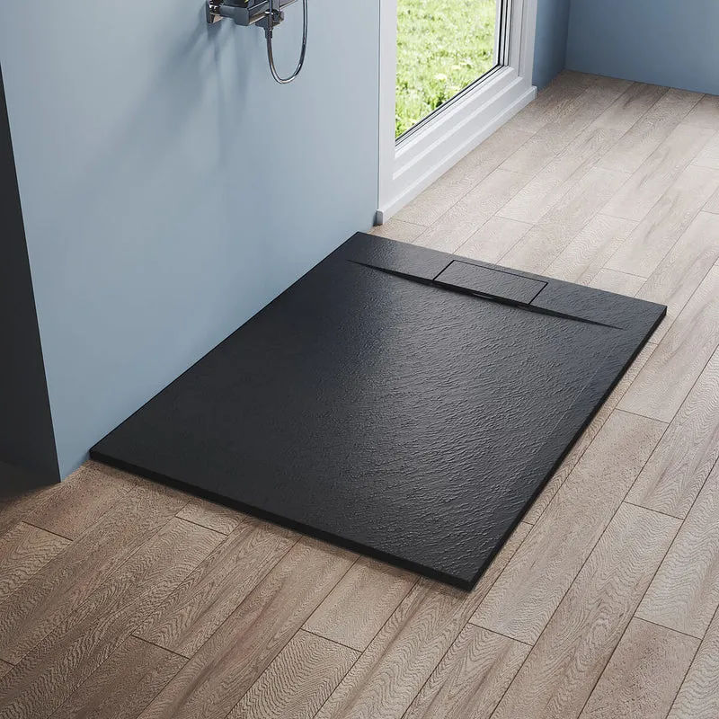 SONNI Duschwanne 120x90/140x90 cm Flach Duschtasse mit Ablaufgarnitur Komplettset Rechteckig Duschtassen Schieferoptik