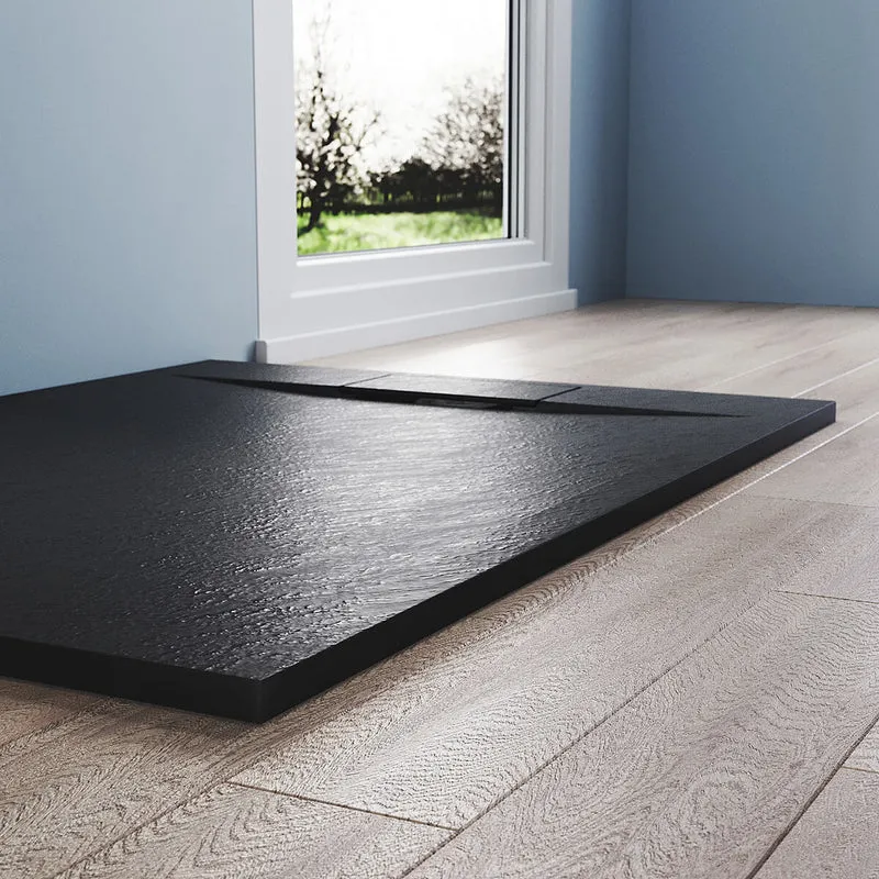 SONNI Duschwanne 120x90/140x90 cm Flach Duschtasse mit Ablaufgarnitur Komplettset Rechteckig Duschtassen Schieferoptik