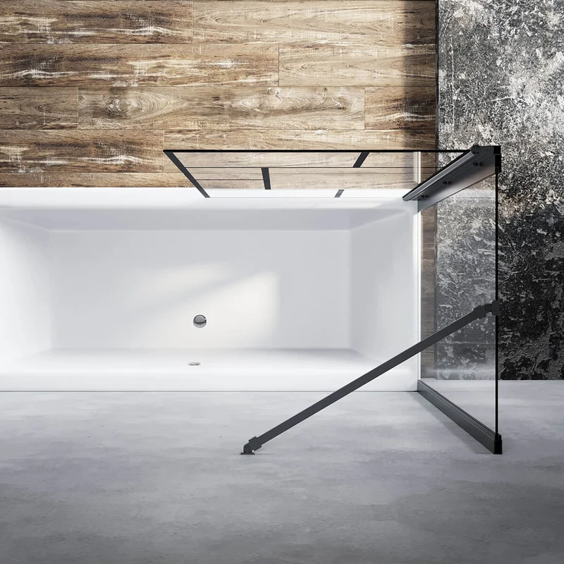 SONNI Duschwand für Badewanne mit Schwarzem Gitterdesign NANO-GLAS Badewannenaufsatz faltbar Duschabtrennung Badewanne 80x140 cm(BxH)