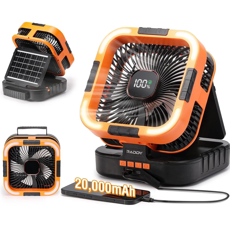Solar-drevet campingvifte med LED-lys Luvikno