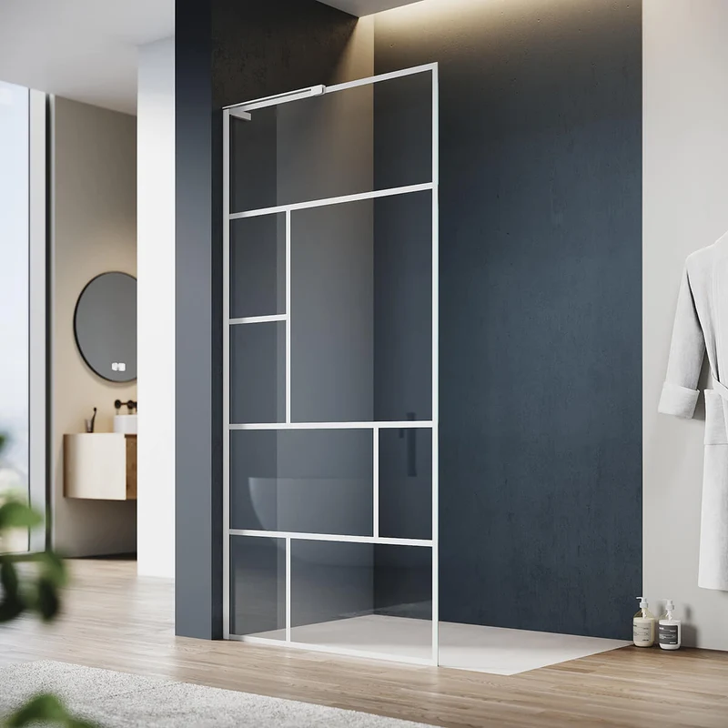 SONNI Duschwand 90/100/120x200 cm Walk In weiß Rahmen style-Edelstahl L-förmige Halterung verstellbare Breite-6mm ESG Nano icherheitsglas-links oder rechts montierbar