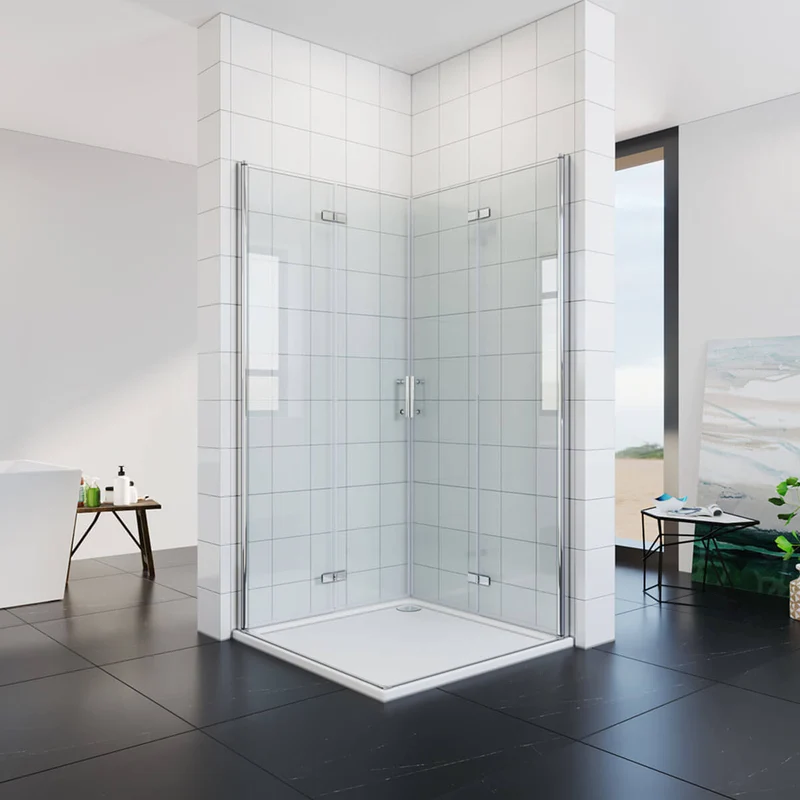 SONNI Duschkabine Eckeinstieg 180° Falttür ESG Glastür 80-120cm Höhe 195cm Quadratisch
