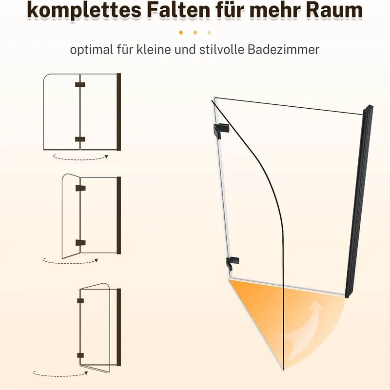 SONNI Duschwand für Badewanne Schwarz mit Seitenwand NANO-GLAS Badewannenaufsatz 2-teilig faltbar 120x140 cm(BxH) Duschabtrennung Badewanne