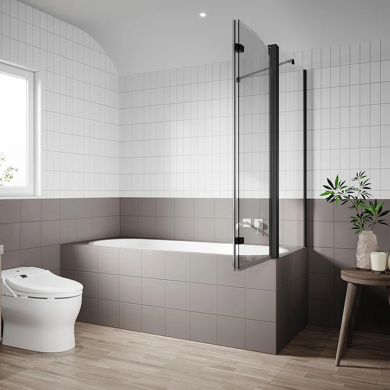 SONNI Duschwand für Badewanne Schwarz mit Seitenwand NANO-GLAS Badewannenaufsatz 2-teilig faltbar 120x140 cm(BxH) Duschabtrennung Badewanne