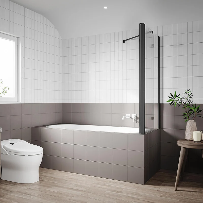 SONNI Duschwand für Badewanne Schwarz mit Seitenwand NANO-GLAS Badewannenaufsatz 2-teilig faltbar 120x140 cm(BxH) Duschabtrennung Badewanne