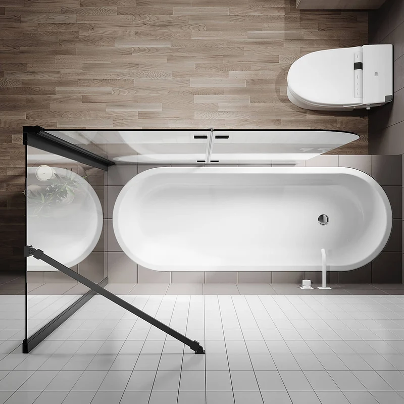 SONNI Duschwand für Badewanne Schwarz mit Seitenwand NANO-GLAS Badewannenaufsatz 2-teilig faltbar 120x140 cm(BxH) Duschabtrennung Badewanne