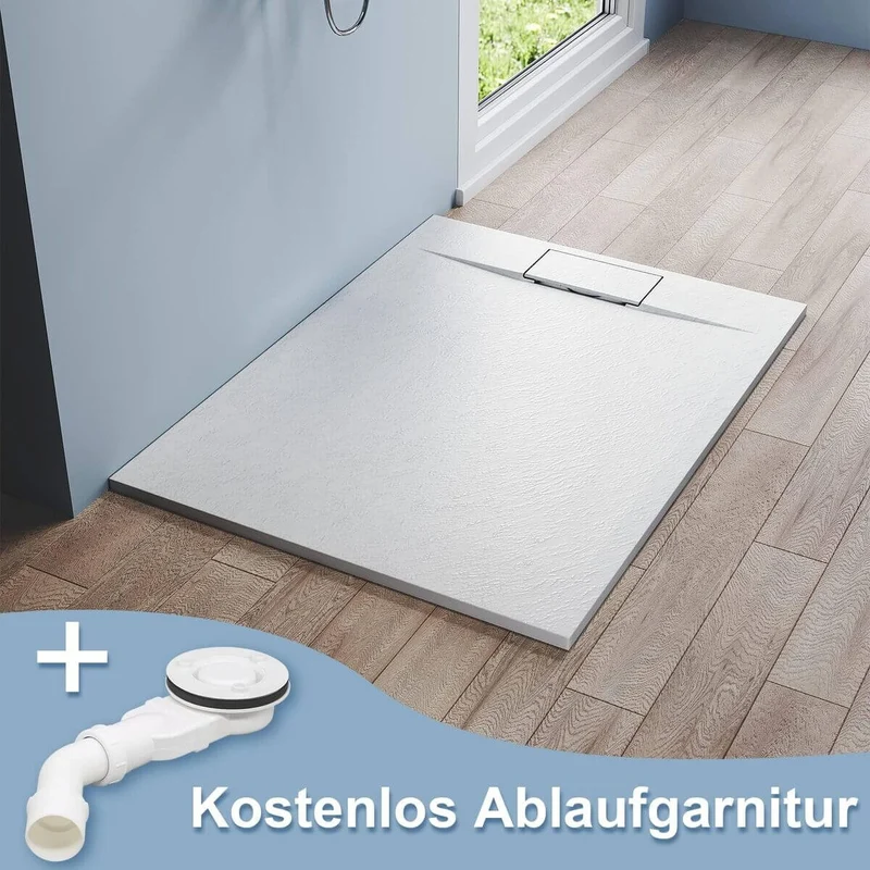 SONNI Design Duschwanne Weiß Duschtasse Flach aus SMC Brausewanne Super Flache 120 /140 x 90 cm mit Ablaufgarnitur ,Antirutsch