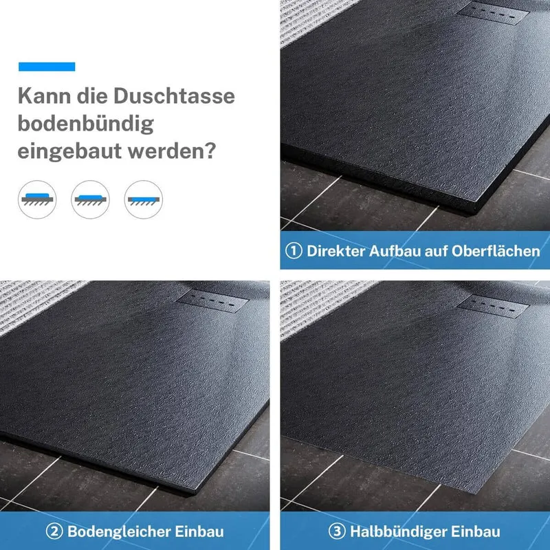 SONNI Design Duschwanne Flache SMC Duschtasse Antirutsch Brausewanne Grau Includes Ablaufgarnitur