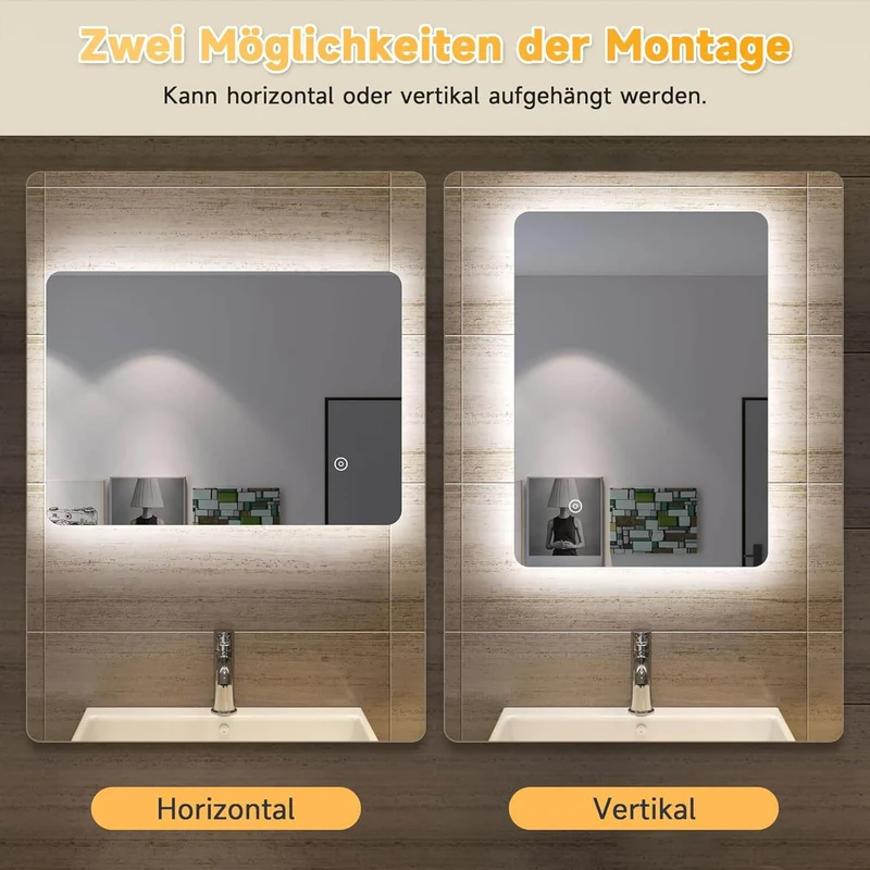 SONNI LED Badspiegel Lichtspiegel LED Spiegel Wandspiegel mit Touch-Schalter badspiegel mit Beleuchtung 80x60 cm Kaltweiß 6400K