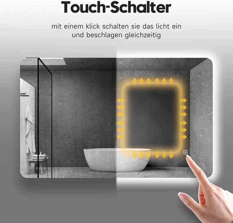 SONNI LED Badspiegel Lichtspiegel LED Spiegel Wandspiegel mit Touch-Schalter badspiegel mit Beleuchtung 80x60 cm Kaltweiß 6400K