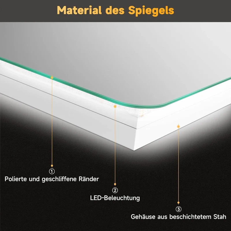SONNI LED Badspiegel Lichtspiegel LED Spiegel Wandspiegel mit Touch-Schalter badspiegel mit Beleuchtung 80x60 cm Kaltweiß 6400K