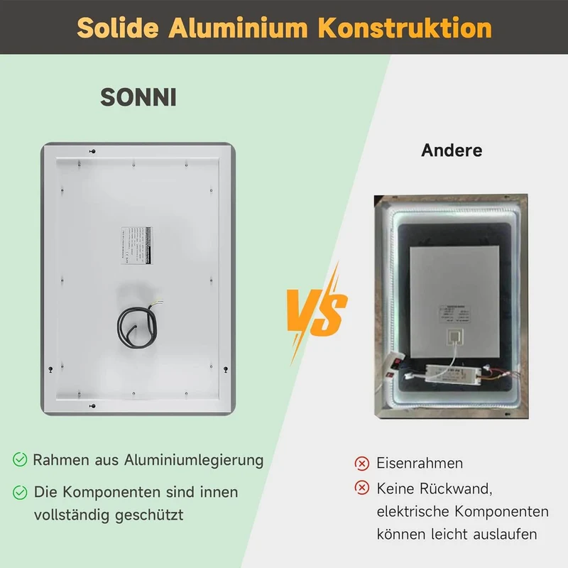 SONNI LED Badspiegel Lichtspiegel LED Spiegel Wandspiegel mit Touch-Schalter badspiegel mit Beleuchtung 80x60 cm Kaltweiß 6400K