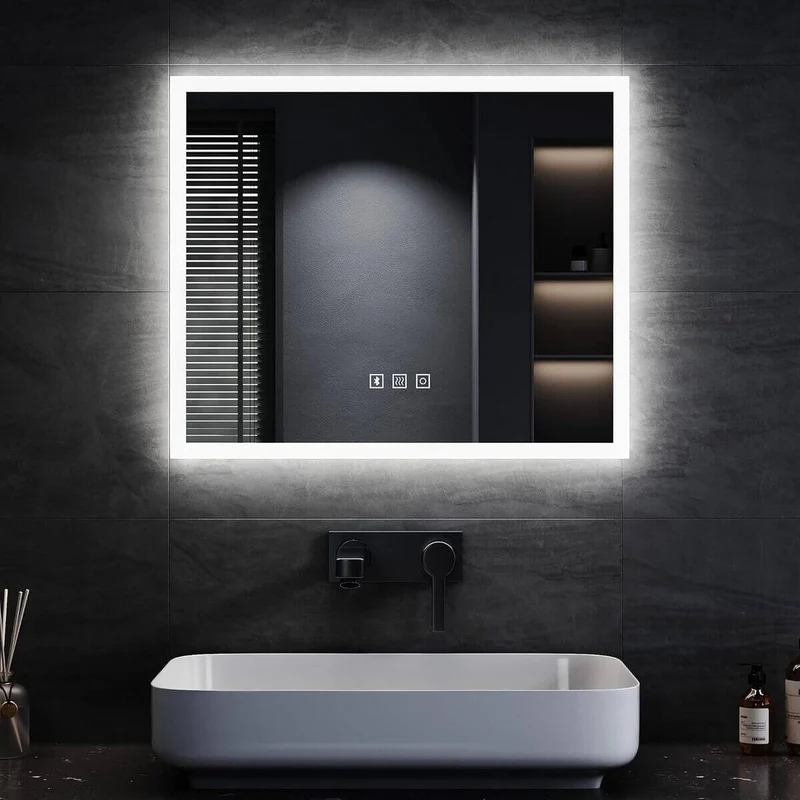 SONNI LED Spiegel Badspiegel mit Beleuchtung, Bluetooth Sound Touchschalter 60 x 50 cm