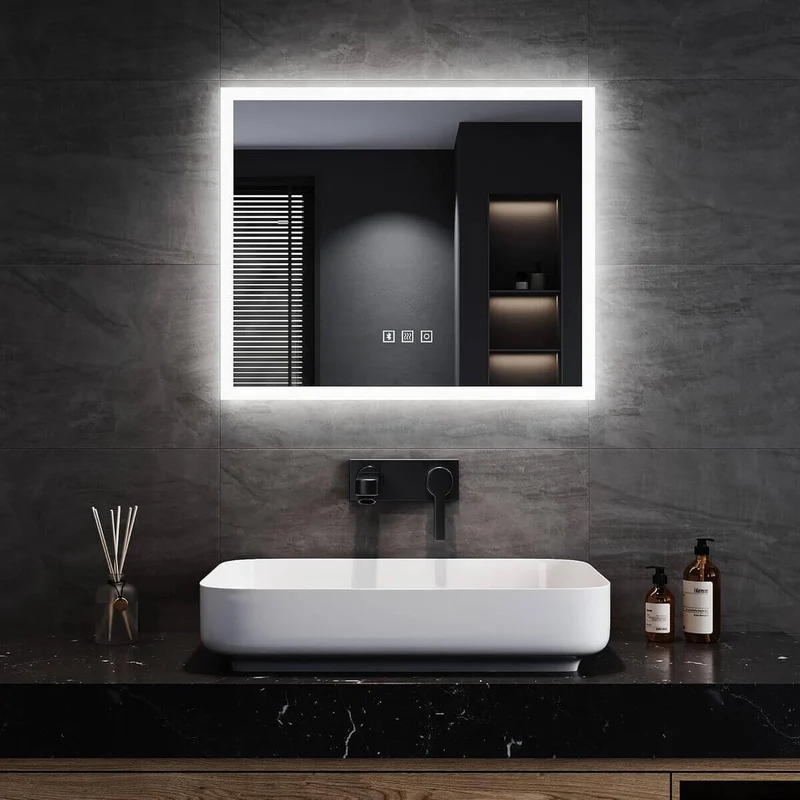 SONNI LED Spiegel Badspiegel mit Beleuchtung, Bluetooth Sound Touchschalter 60 x 50 cm