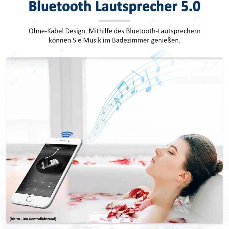 SONNI LED Spiegel Badspiegel mit Beleuchtung, Bluetooth Sound Touchschalter 60 x 50 cm