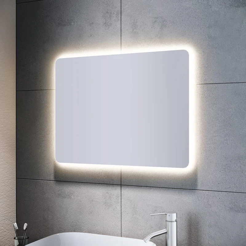 SONNI Badspiegel mit Beleuchtung 80x60 cm und 5.0 Bluetooth Beschlagfrei LED Badspiegel mit Touch-Schalter Wandspiegel Kaltweiße 6400K IP44