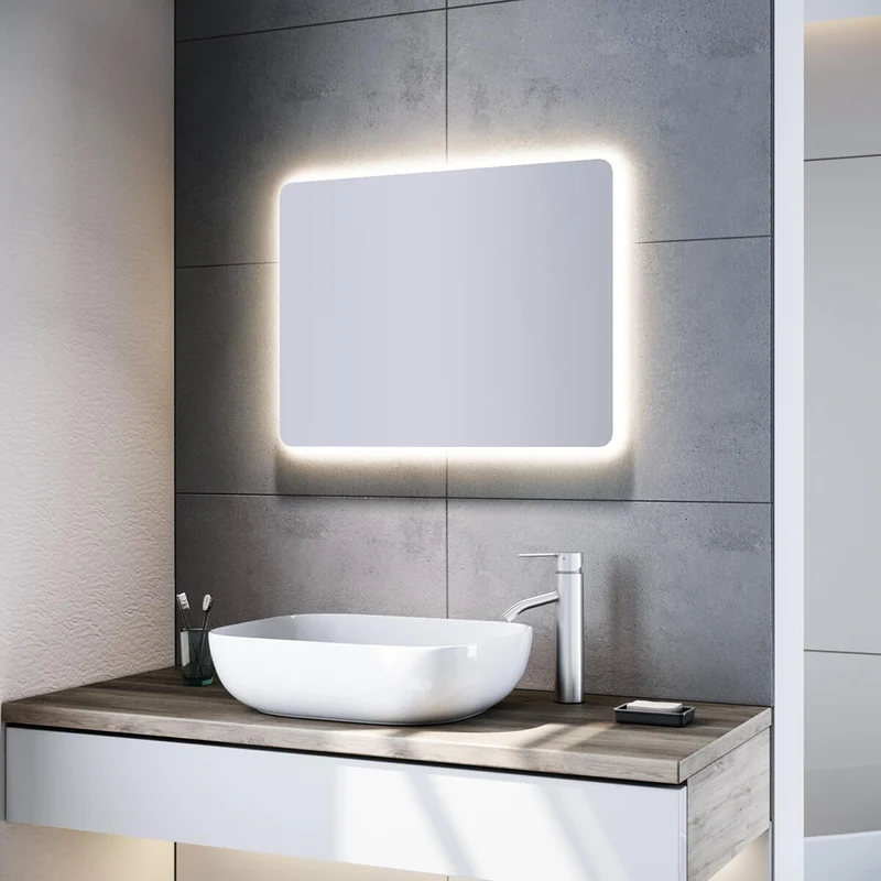 SONNI Badspiegel mit Beleuchtung 80x60 cm und 5.0 Bluetooth Beschlagfrei LED Badspiegel mit Touch-Schalter Wandspiegel Kaltweiße 6400K IP44