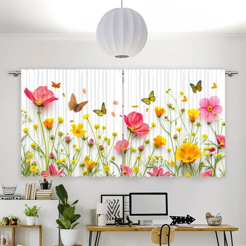 Vorhang Motiv "Blumen im Fruehling mit Schmetterlingen"