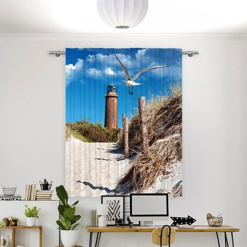 Vorhang Motiv "Duene Leuchtturm Moewe"