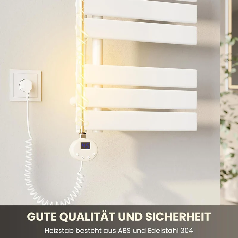 SONNI Heizstab mit Thermostat Weiß, elektrischer Heizstab für Badheizkörper Heizelement für Heizung, Heizrohr aus Edelstahl mit Temperaturregler