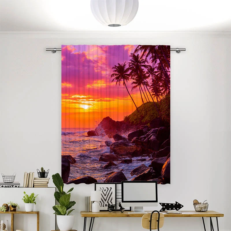 Vorhang Motiv "Sonnenuntergang Palmen Strand"