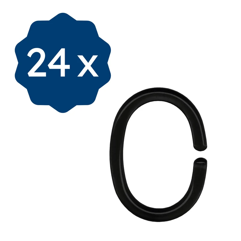 Doppelpack Duschvorhang-Ringe Schwarz Set 24-teilig