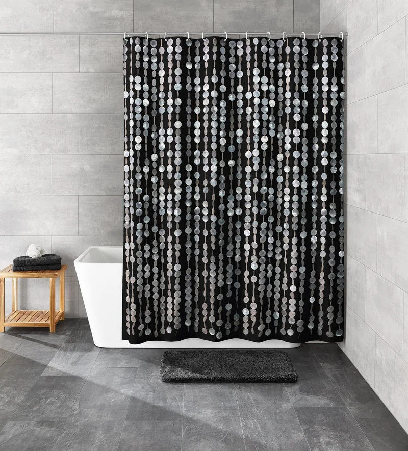 Duschvorhang Textil PERLA Schwarz 180 x 200 cm