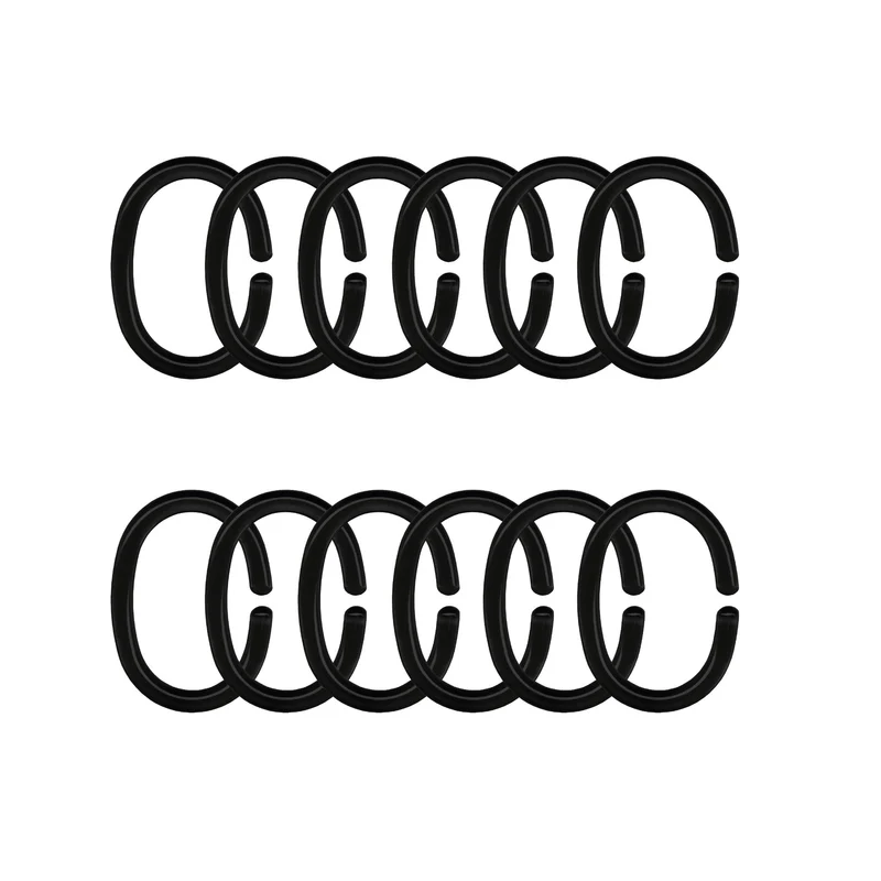 Duschvorhang-Ringe Schwarz Set 12-teilig