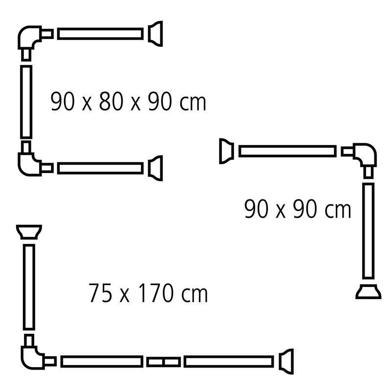 Duschvorhangstange ⌀ 25 mm Chromfarben in 3 Varianten nutzbar