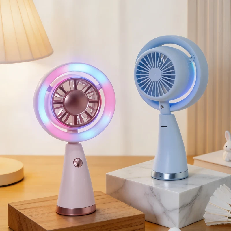 Kvinne Bærbar Mini Vifte med Fargerik LED Lys Luvikno