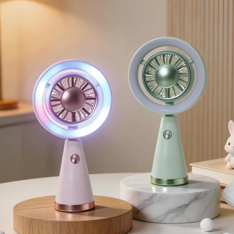 Kvinne Bærbar Mini Vifte med Fargerik LED Lys Luvikno