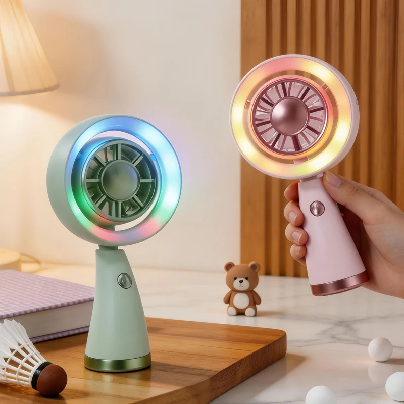 Kvinne Bærbar Mini Vifte med Fargerik LED Lys Luvikno