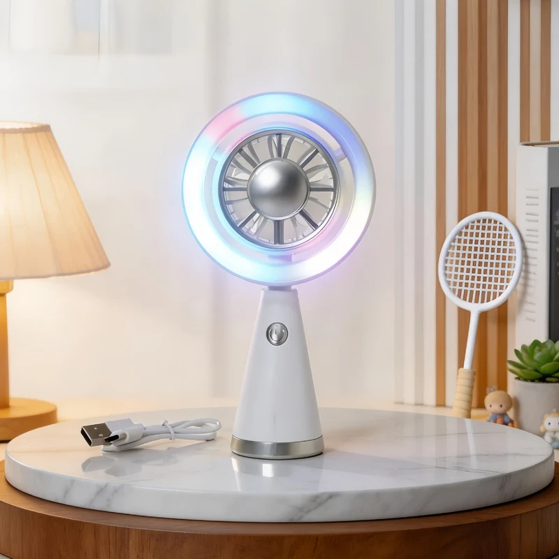 Kvinne Bærbar Mini Vifte med Fargerik LED Lys Luvikno