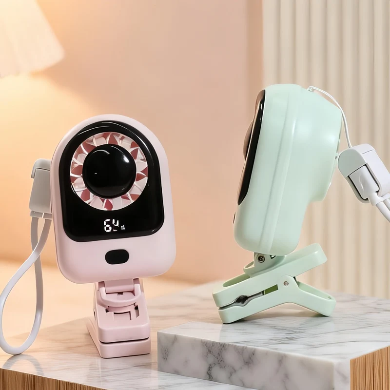Kvinners bærbare mini vifte med digital skjerm og fleksibel feste Luvikno
