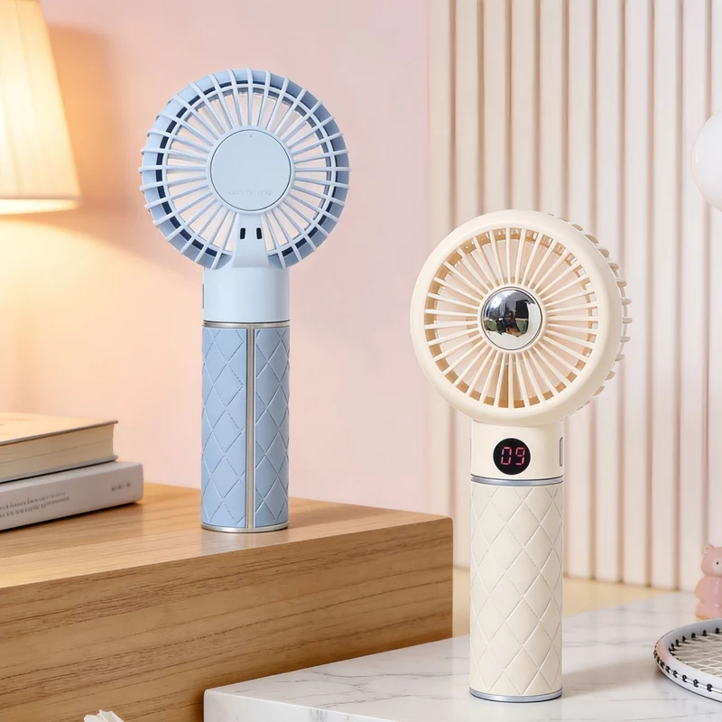 Dame bærbar mini-håndvifte med digital temperaturvisning og søtt bjørn-design Luvikno