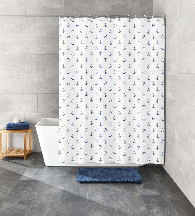 Duschvorhang Textil ANCHOR Dunkelblau 240 x 180 cm
